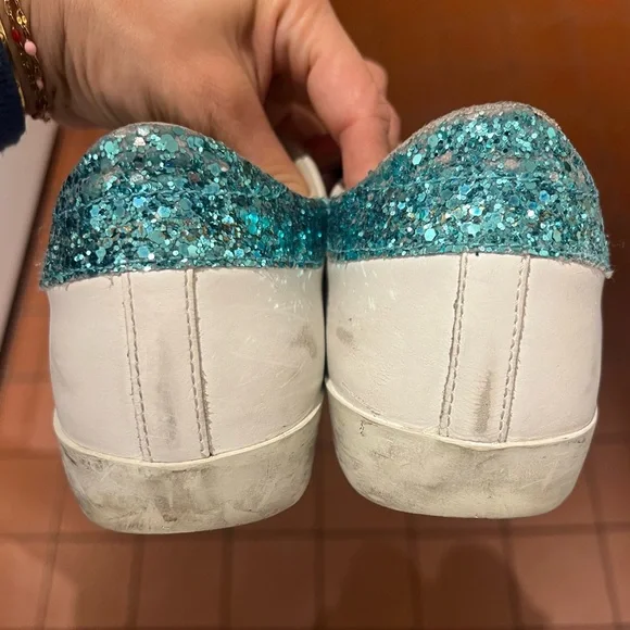 Golden Goose Super-Star Python Sneakers Blue Glitter Heel - Size 38 - Picture 8 of 14